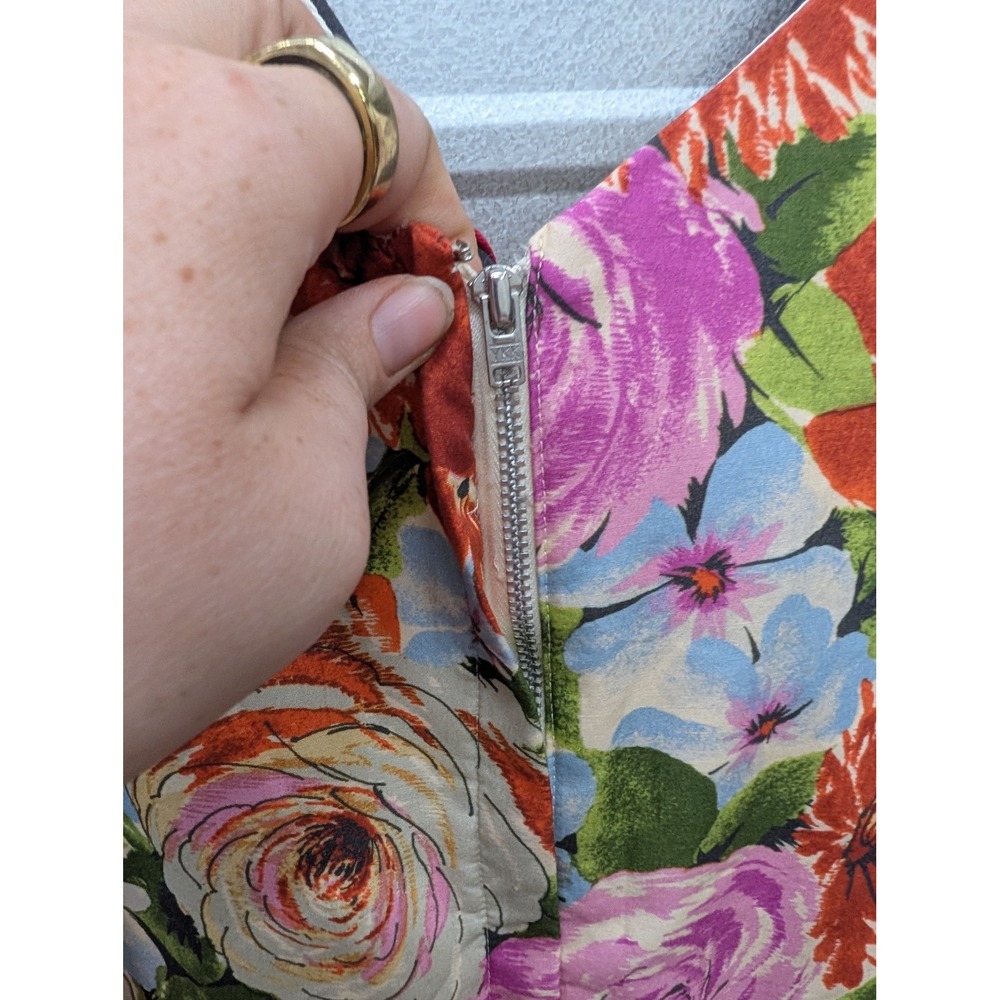 Frances Valentine NWT Colony Dress Rose Garden Floral Poplin Maxi Red Pin- 16 - Picture 8 of 9